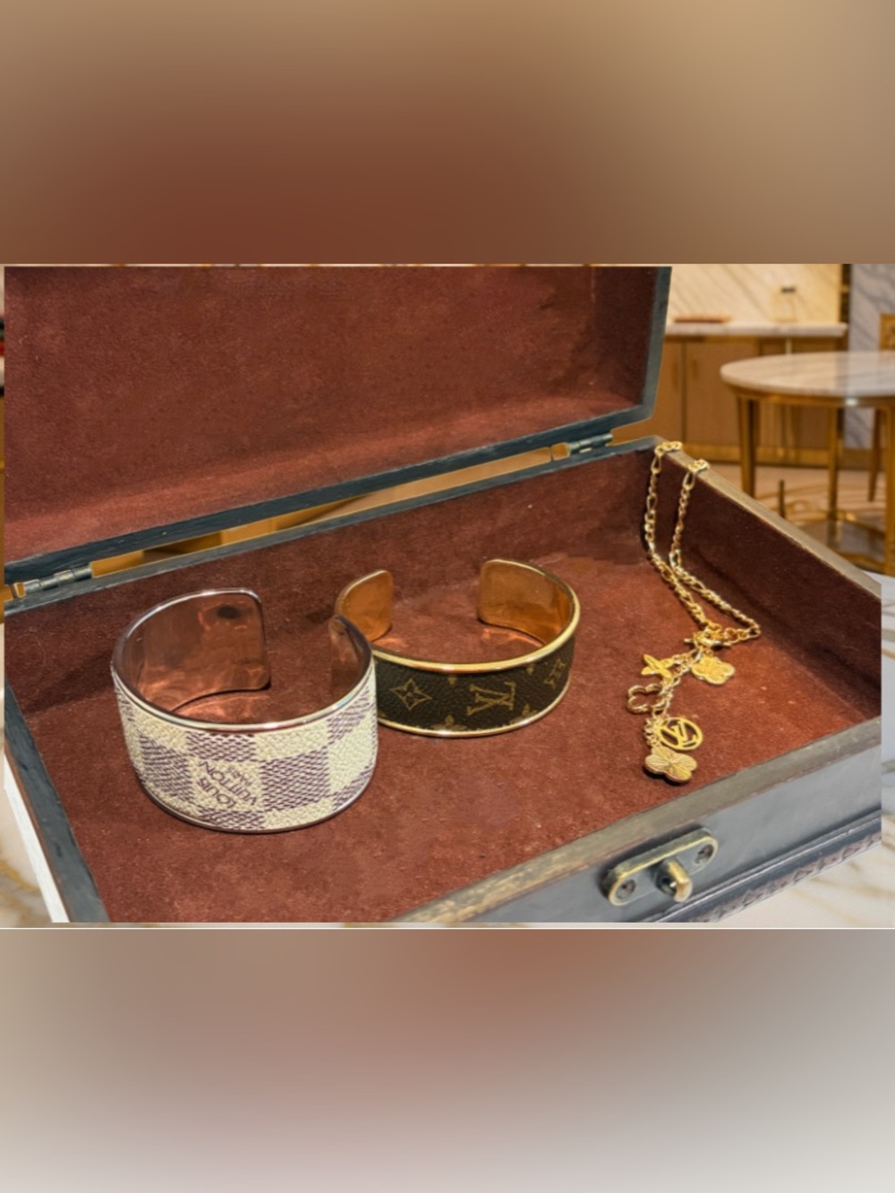 Louis Vuitton Brown Monogram Wood Trunk Box with Brass Hardware - Picture 4 of 6